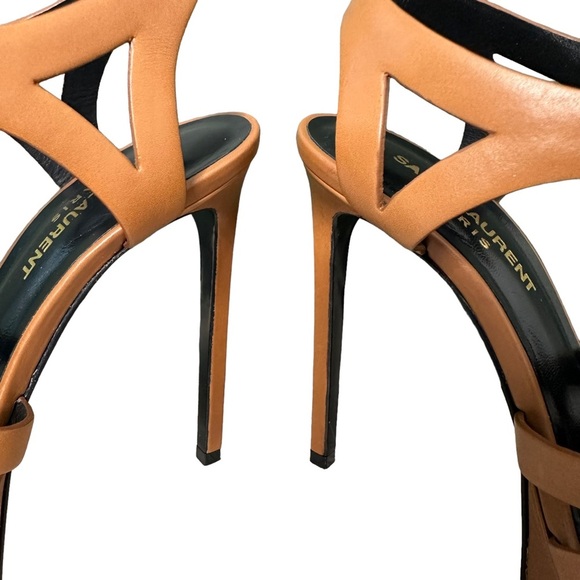 Saint Laurent | Brown Leather Strappy Platform Ankle Strap Sandals Size 36.5 - Picture 5 of 13